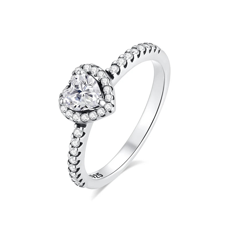 Original 925 Sterling Silver Ring Love Heart Wishbone Moon Sun Rings Crystal Rose Gold For Women Wedding Gift Luxury Jewelry