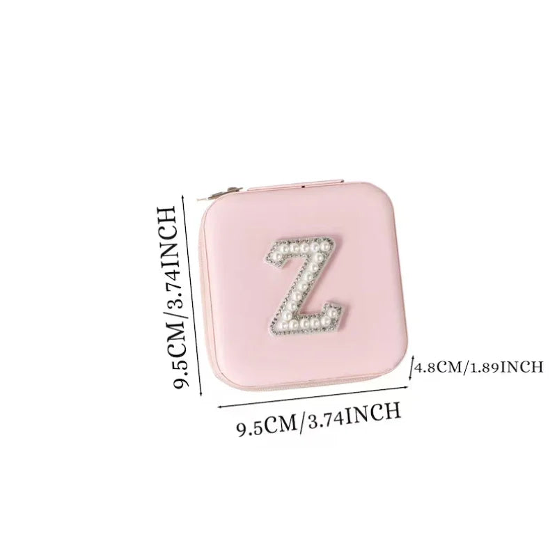 Personalized Initials Pearl Letter White Pink Travel Leather Jewelry Box for Bridesmaid Bride To Be Gift Wedding Gifts for Her