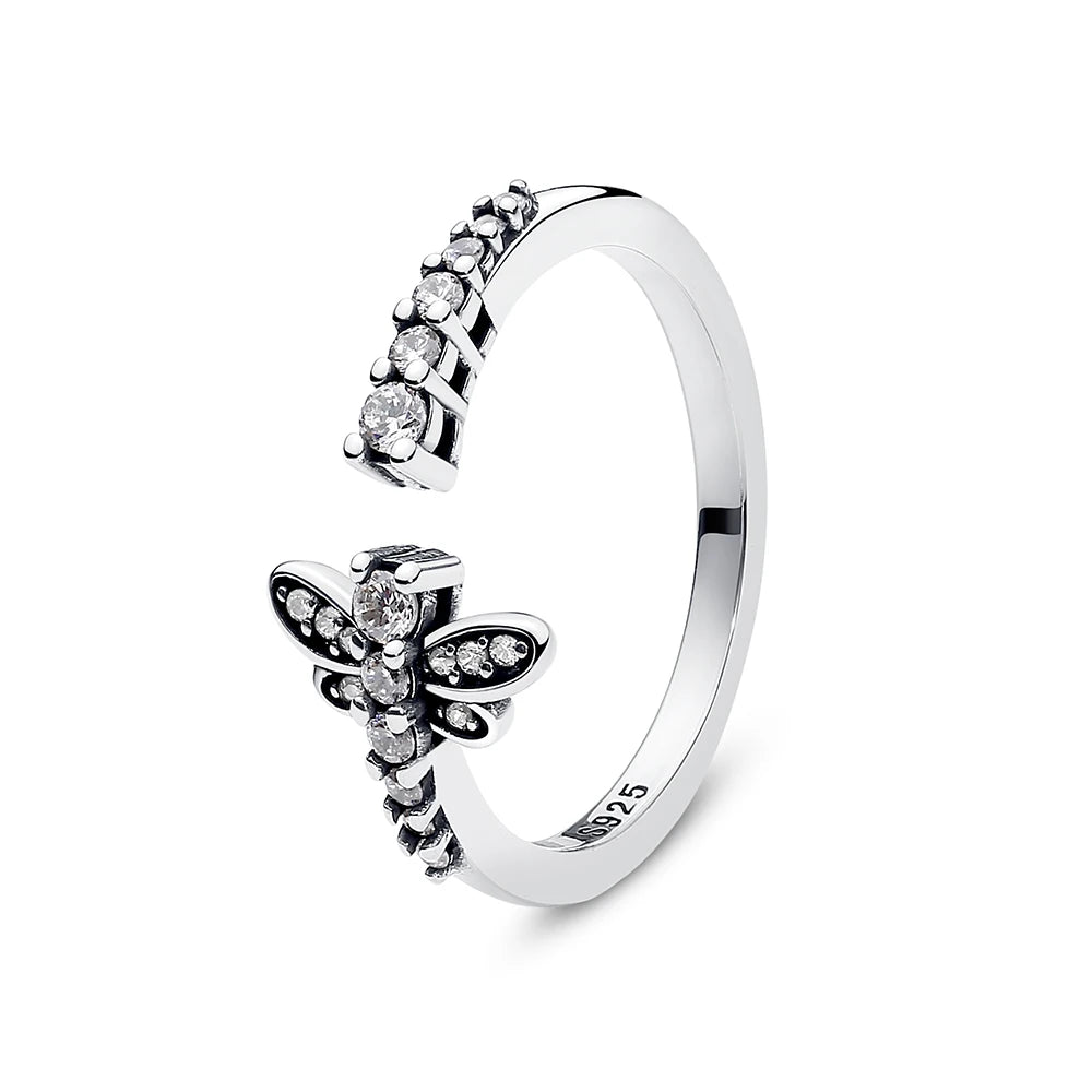 925 Sterling Silver Rings For Women Original Crown Love Heart Wishbone Engagement Wedding Rose Gold Crystal Ring Luxury Jewelry