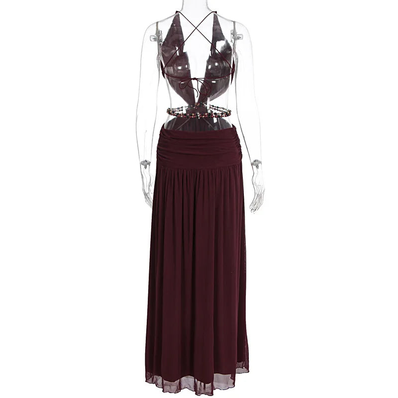 Townlike Leopard A-line Maxi Long Dress Women Halter 2026 Spring Summer Dress Deep V Neck Split Nightclub Sexy Party Dresses