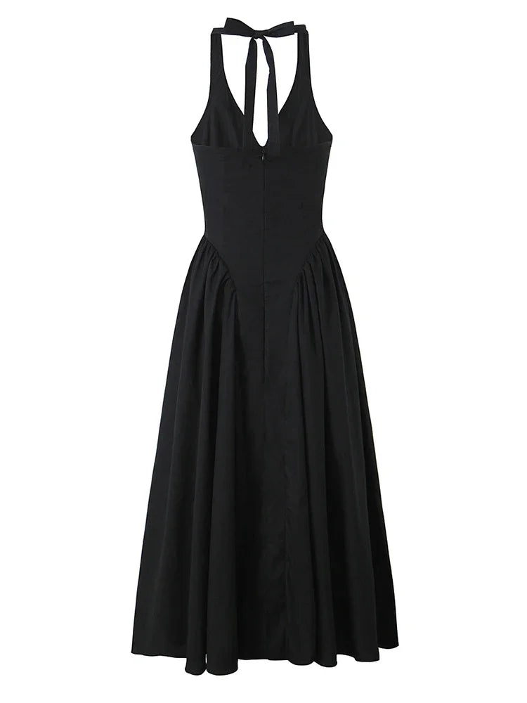 Vintage Halter Backless Midi Dress