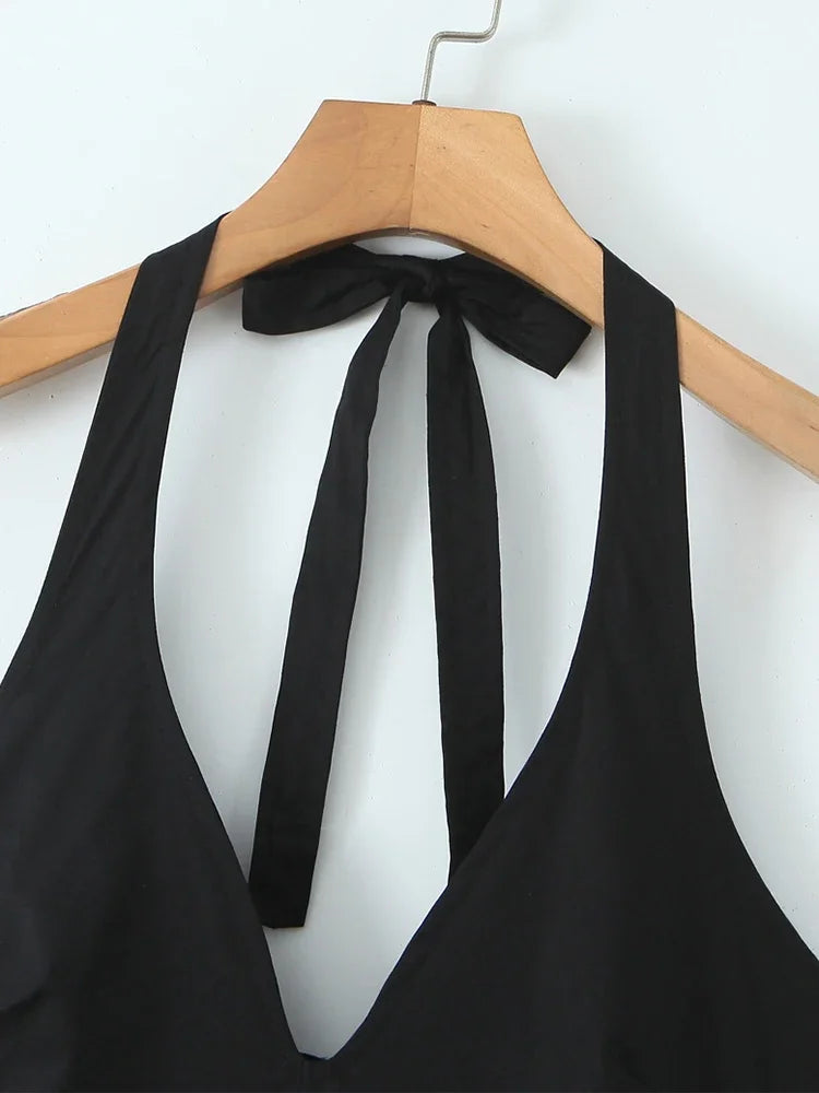 Vintage Halter Backless Midi Dress