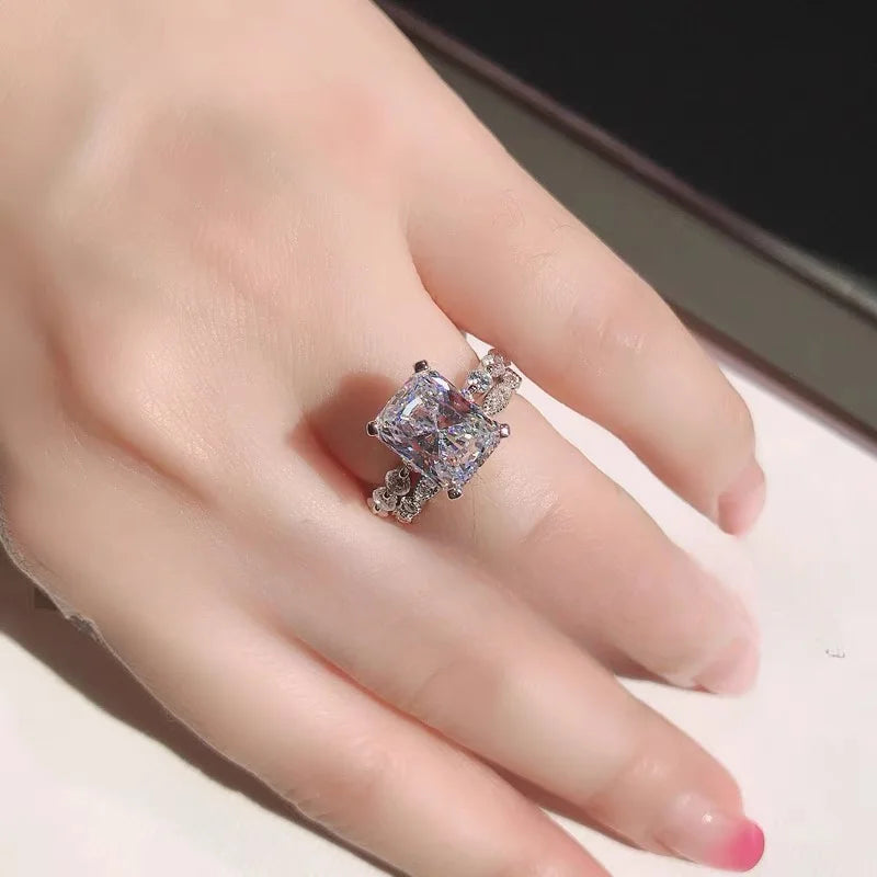 Bling Delicate 2pcs/set Rings Square Cut Shiny Cubic zirconia Rings For Women Bridal Wedding Ring Set Party Banquet Valentine Gift Wedding Engagement Promise Bride eternity Ring Anniversary Ring
