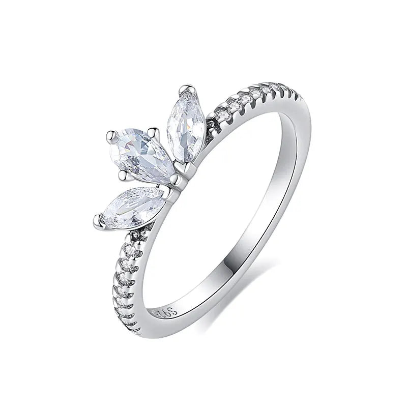 Original 925 Sterling Silver Ring Love Heart Wishbone Moon Sun Rings Crystal Rose Gold For Women Wedding Gift Luxury Jewelry