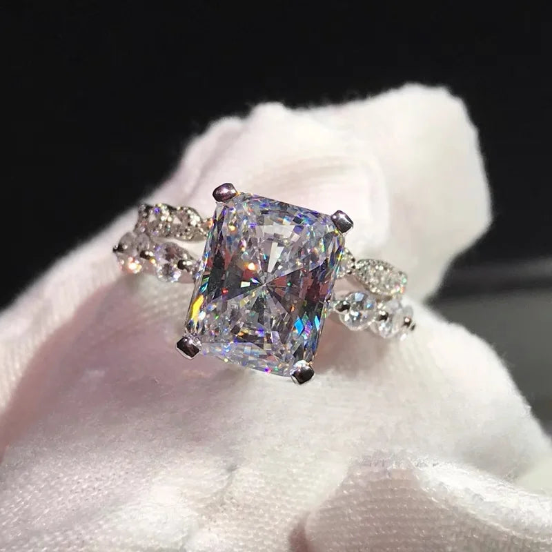 Bling Delicate 2pcs/set Rings Square Cut Shiny Cubic zirconia Rings For Women Bridal Wedding Ring Set Party Banquet Valentine Gift Wedding Engagement Promise Bride eternity Ring Anniversary Ring