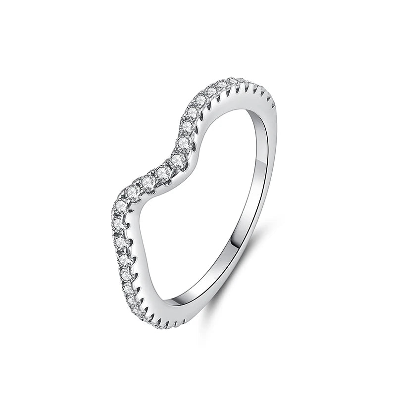 Original 925 Sterling Silver Ring Love Heart Wishbone Moon Sun Rings Crystal Rose Gold For Women Wedding Gift Luxury Jewelry