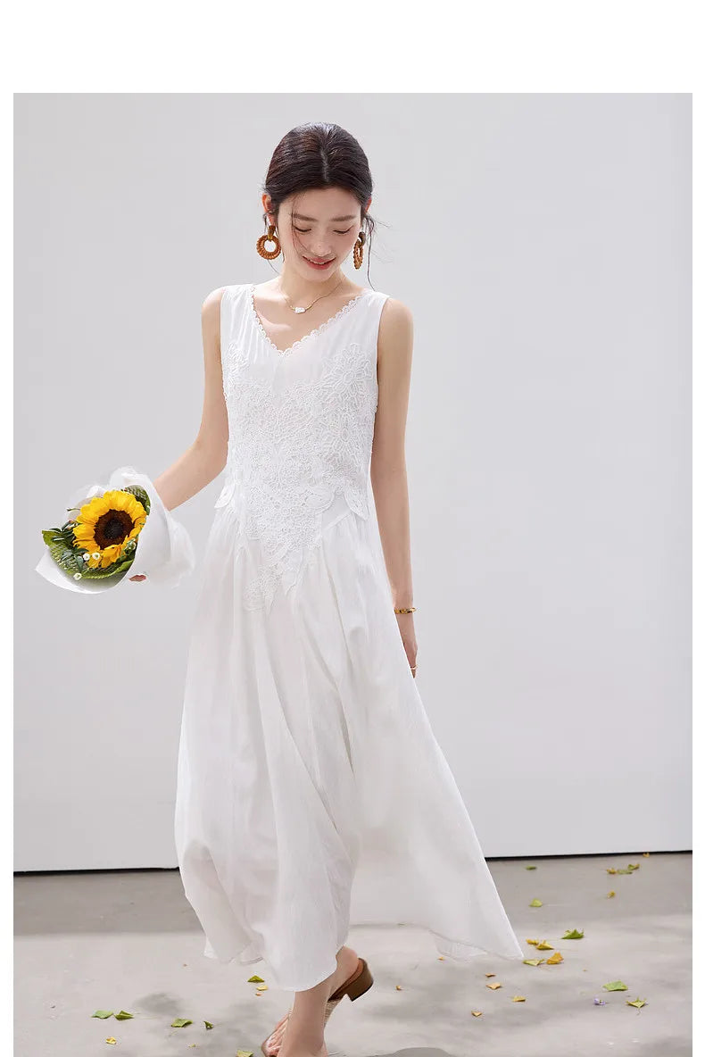 French Lace Trim A-Line Dress
