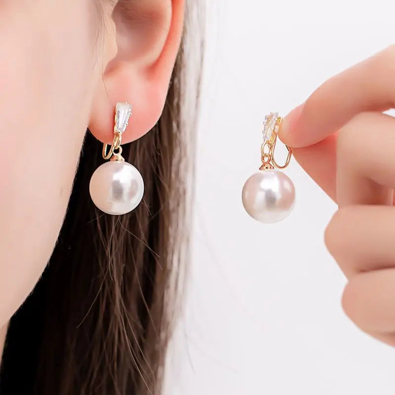 Pearl Geometric Clip Earrings