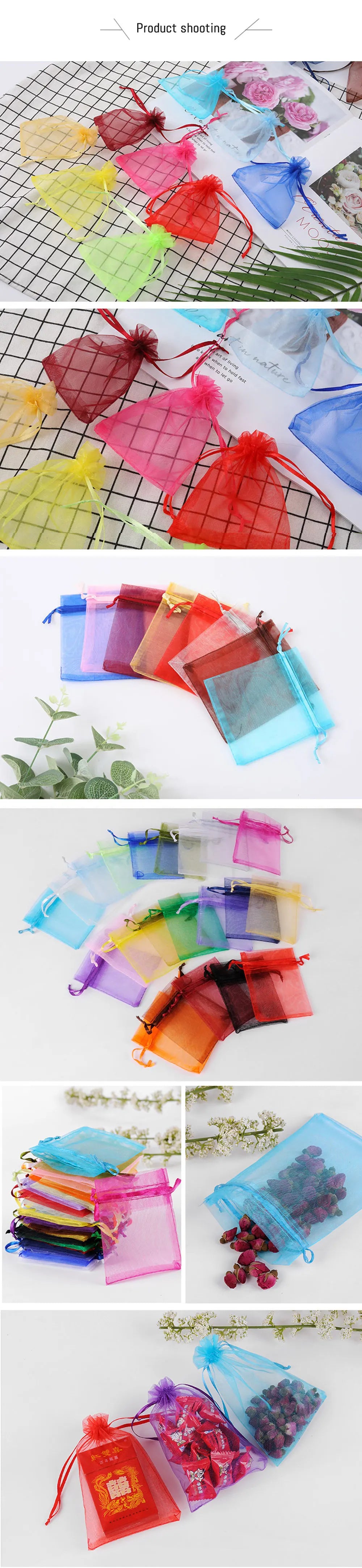 100Pcs/lot 7x9 9x12 10x15 13x18CM Organza Bags Jewelry Bag Wedding Party Decoration Drawable Bags Gift Pouches Jewelry Packaging
