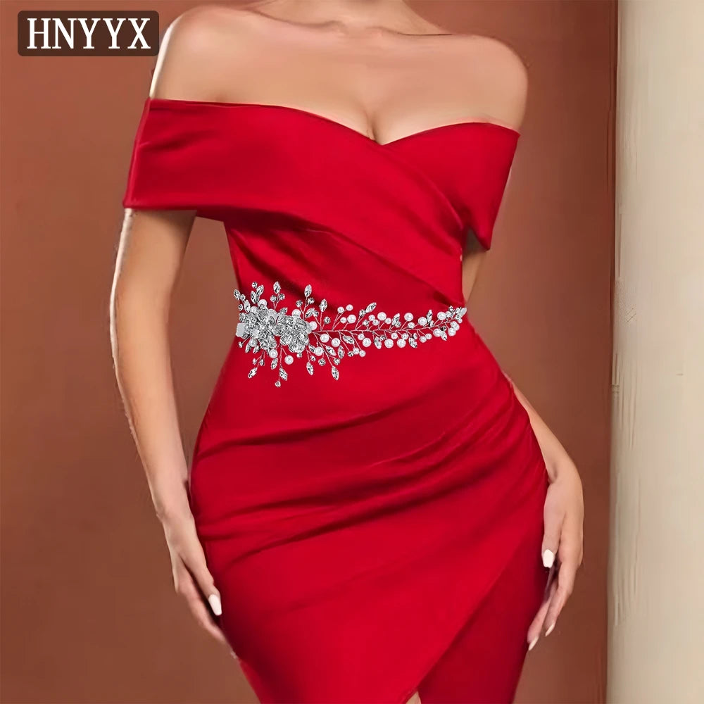 HNYYX Wedding Belt Red Rhinestone Bridal Party Pearl Accessories Luxury Women's Belt Fashion Ladies Dress SA265