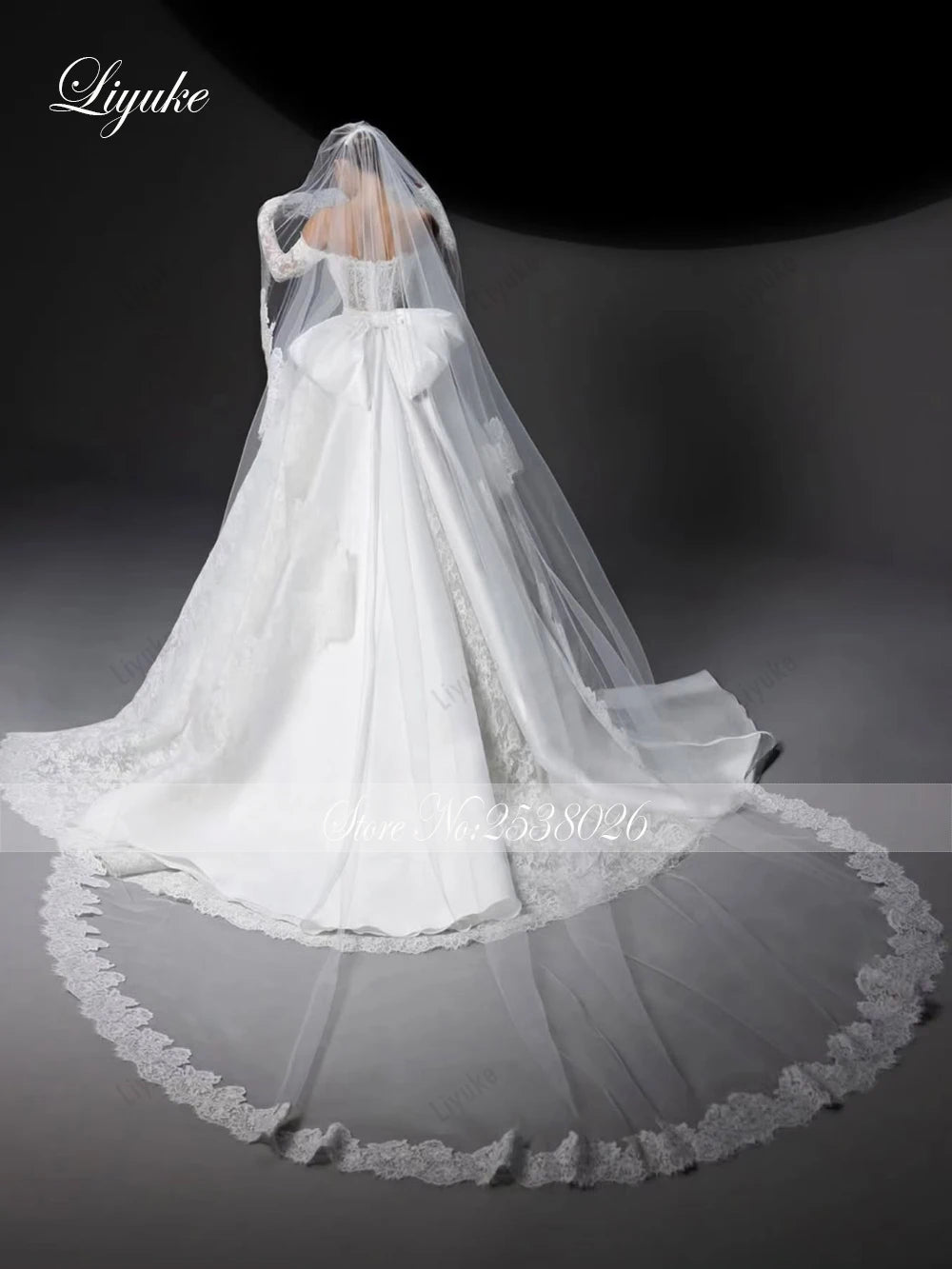 Liyuke Custom Made Sweetheart A-Line Wedding Dress Off The Shoulder Full Lace Bridal Gowns With Removable Satin Train