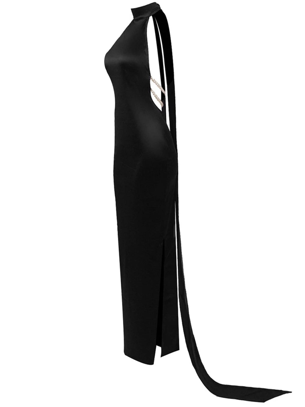 Pearl Chain Halter Maxi Dress