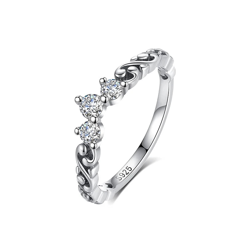 Original 925 Sterling Silver Ring Love Heart Wishbone Moon Sun Rings Crystal Rose Gold For Women Wedding Gift Luxury Jewelry